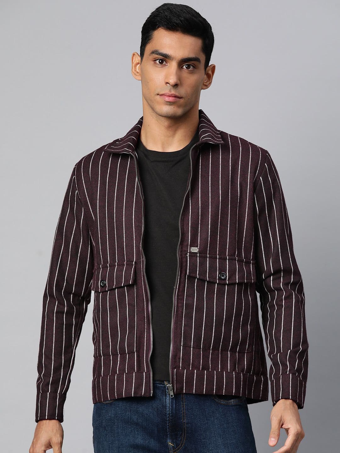 Pierre Carlo Men Striped Woollen Open Front Jacket - view 1