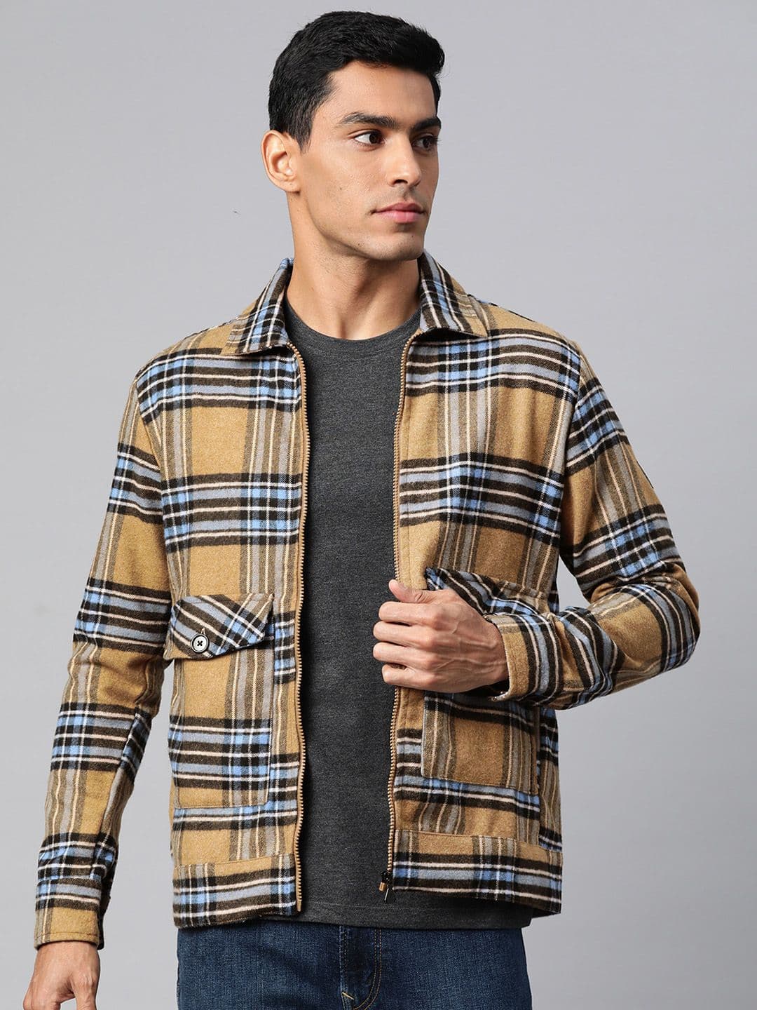 Pierre Carlo Men Checked Open Front Jacket - view 1