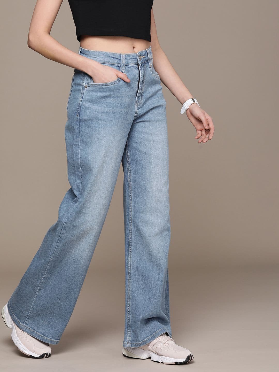 The Roadster Lifestyle Co. Women Wide Leg Light Fade Stretchable Jeans - view 1