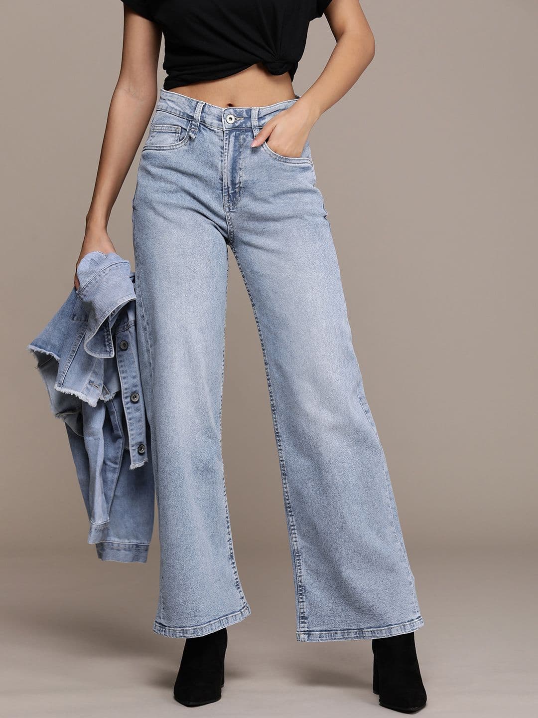 The Roadster Life Co. Women Wide Leg Heavy Fade Stretchable Jeans - view 1