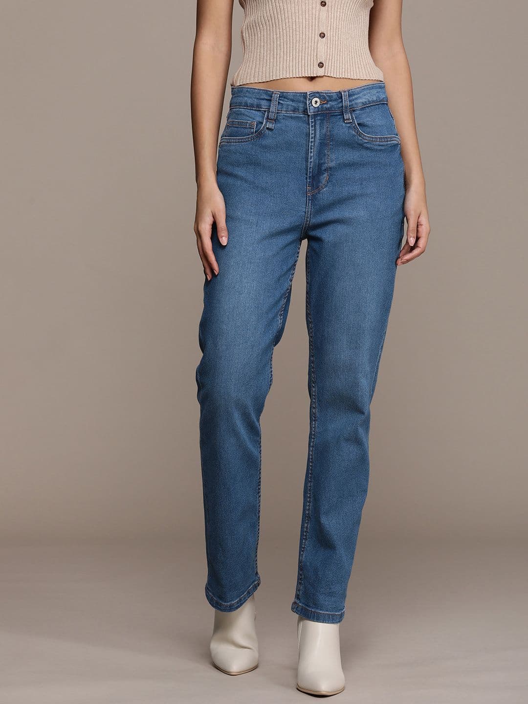 The Roadster Life Co. Women Straight Fit Light Fade Stretchable Mid-Rise Jeans - view 1