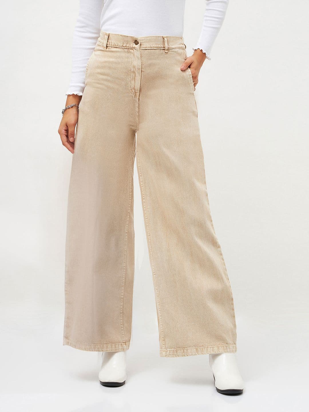 SASSAFRAS Women Flared High-Rise Pure Cotton Jeans - view 1