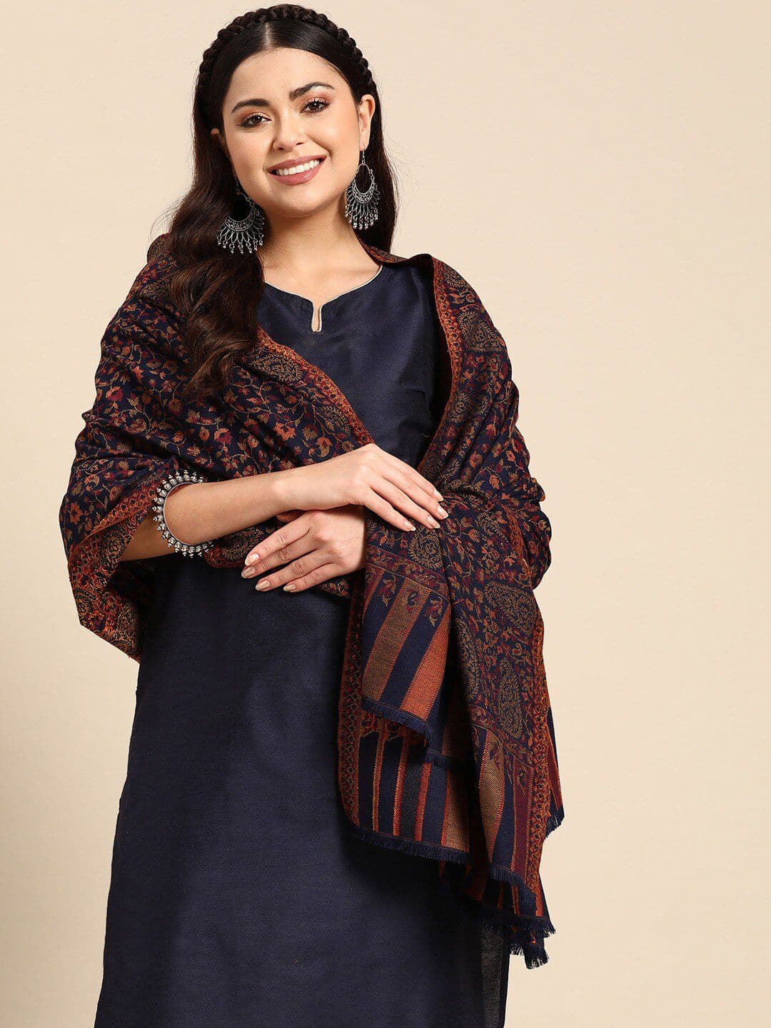 Sangria Floral Woven Design Shawl - view 1