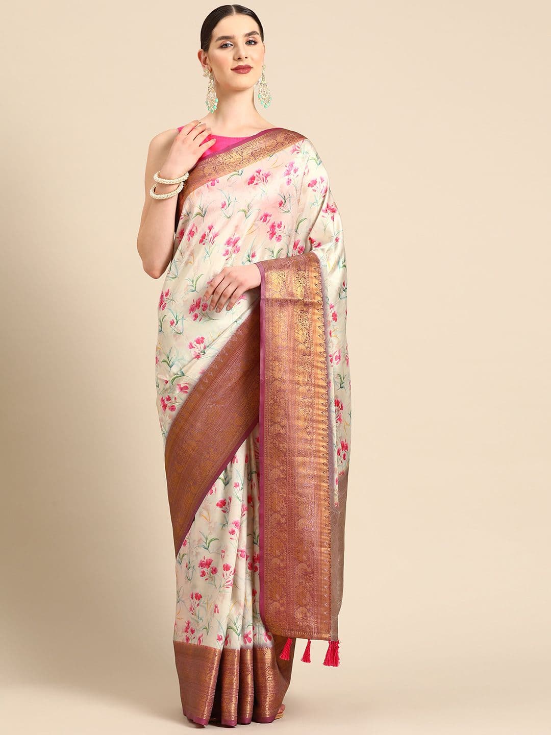 Silk Land Floral Banarasi Art Silk Digital Print Saree - view 1