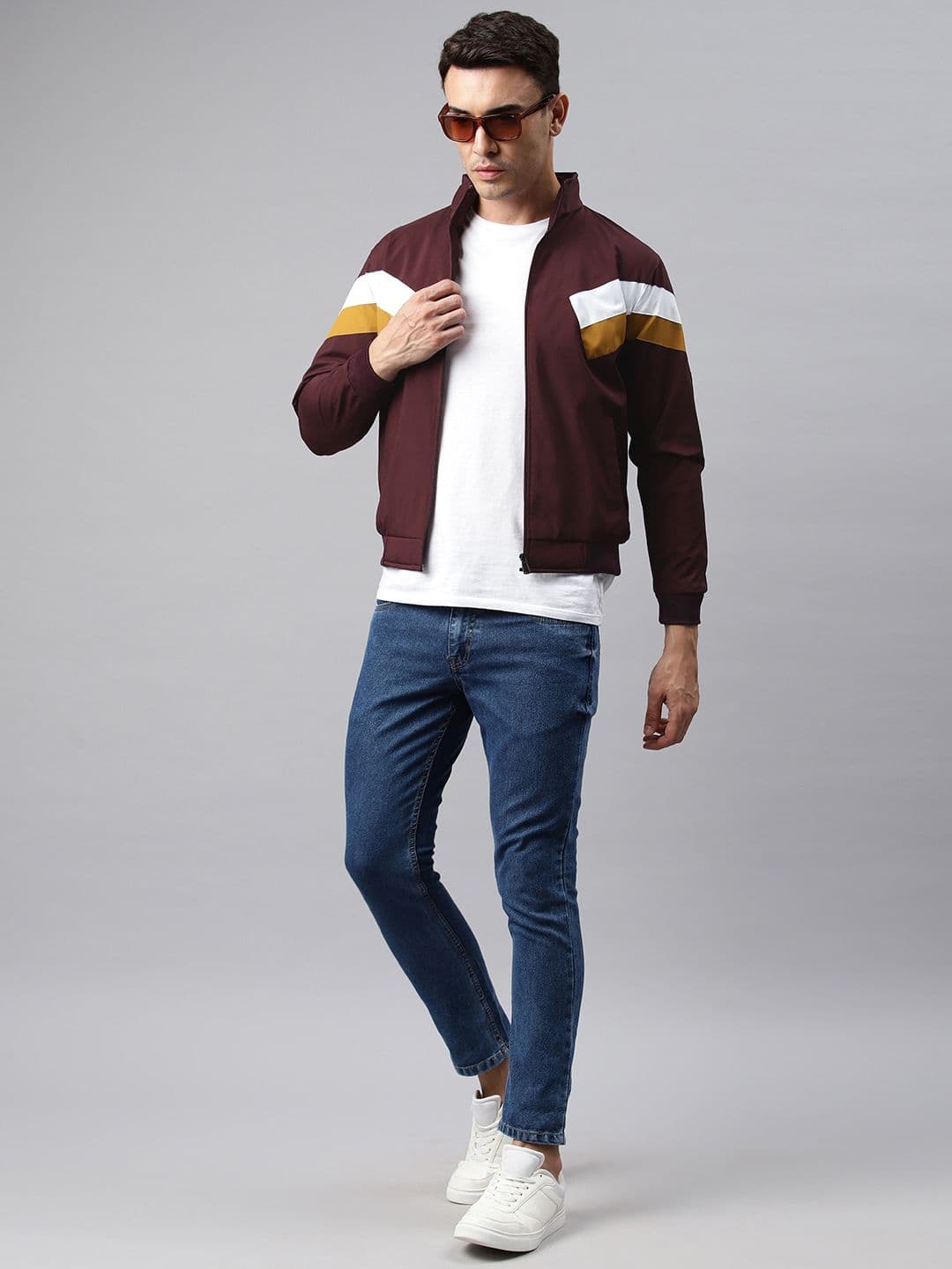 ADBUCKS Men Maroon Striped Windcheater Outdoor Biker Jacket - view 1
