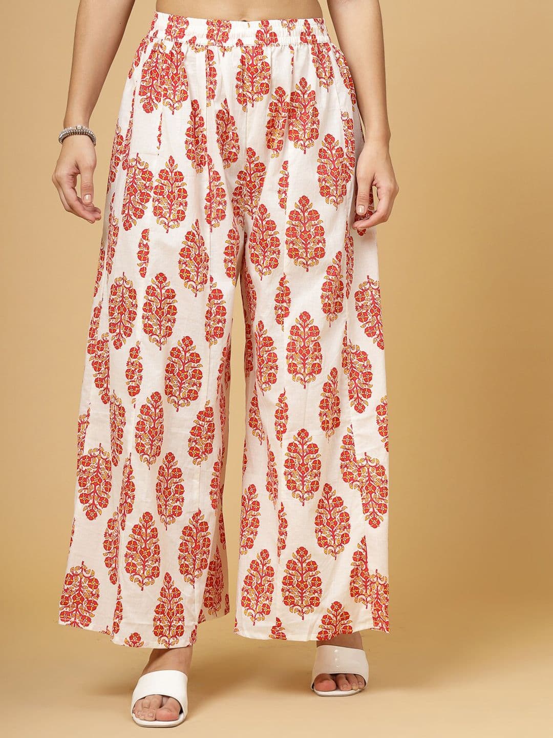 Pistaa Women Floral Printed Cotton Flared Palazzos - view 1