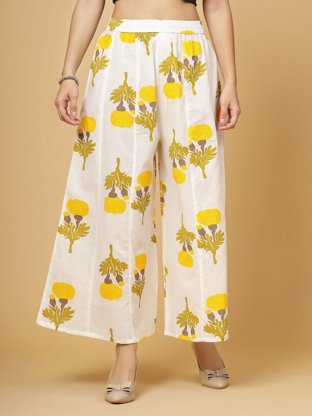 Pistaa Women Floral Printed Cotton Flared Palazzos - view 1