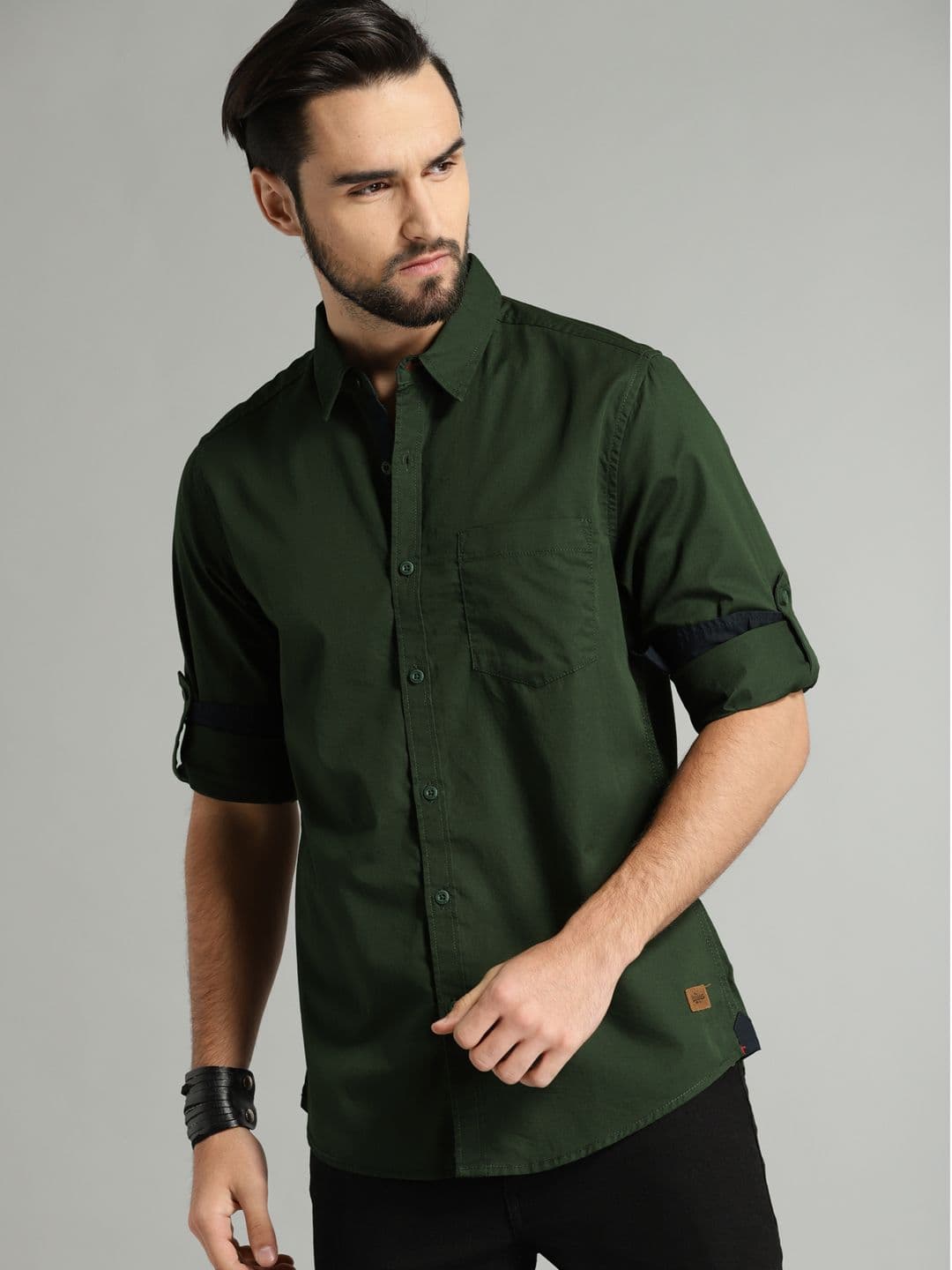 Roadster Men Green Regular Fit Solid Casual Shirt - view 1