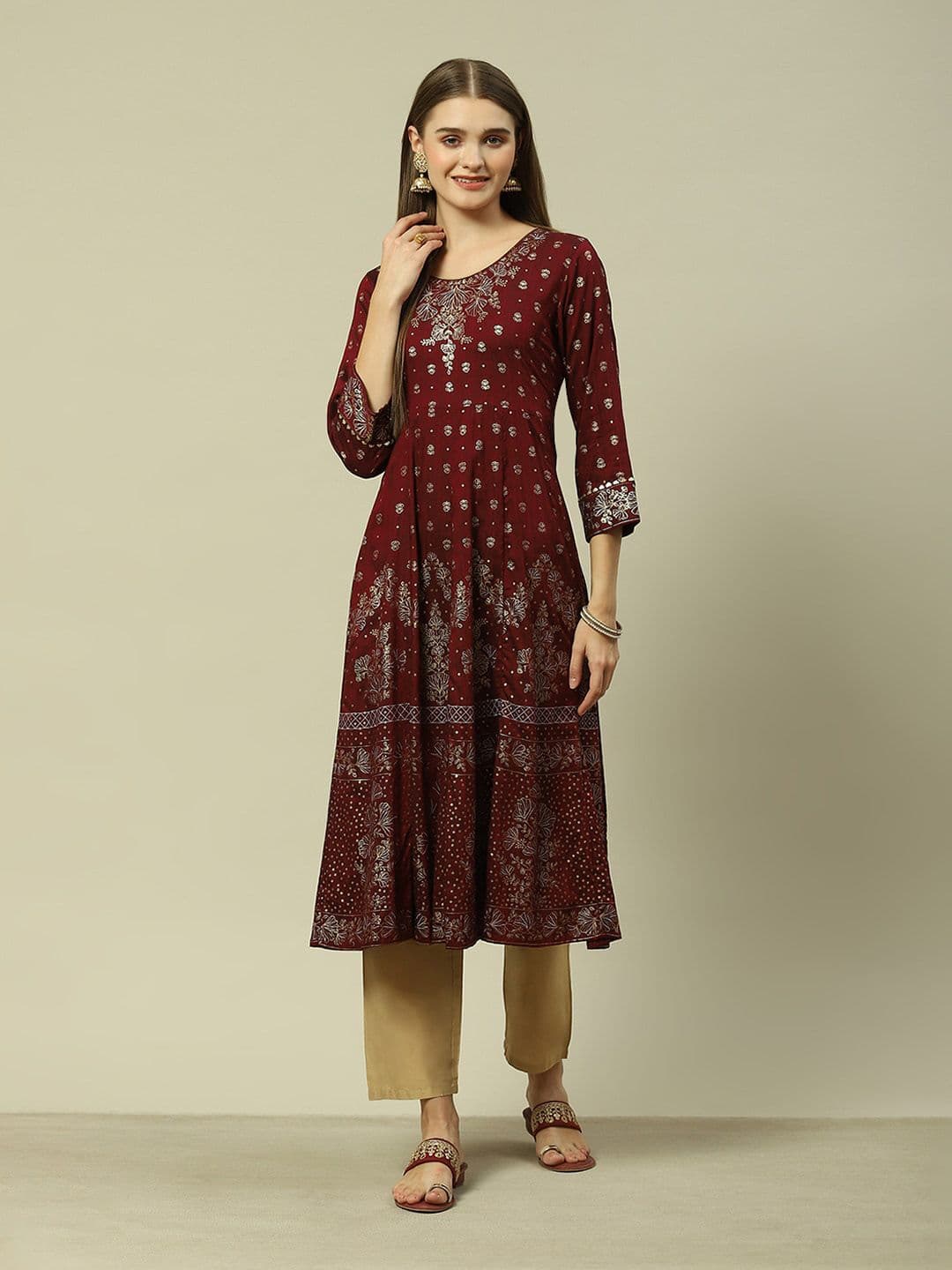 Rangriti Floral Printed Round Neck Anarkali Kurta - view 1
