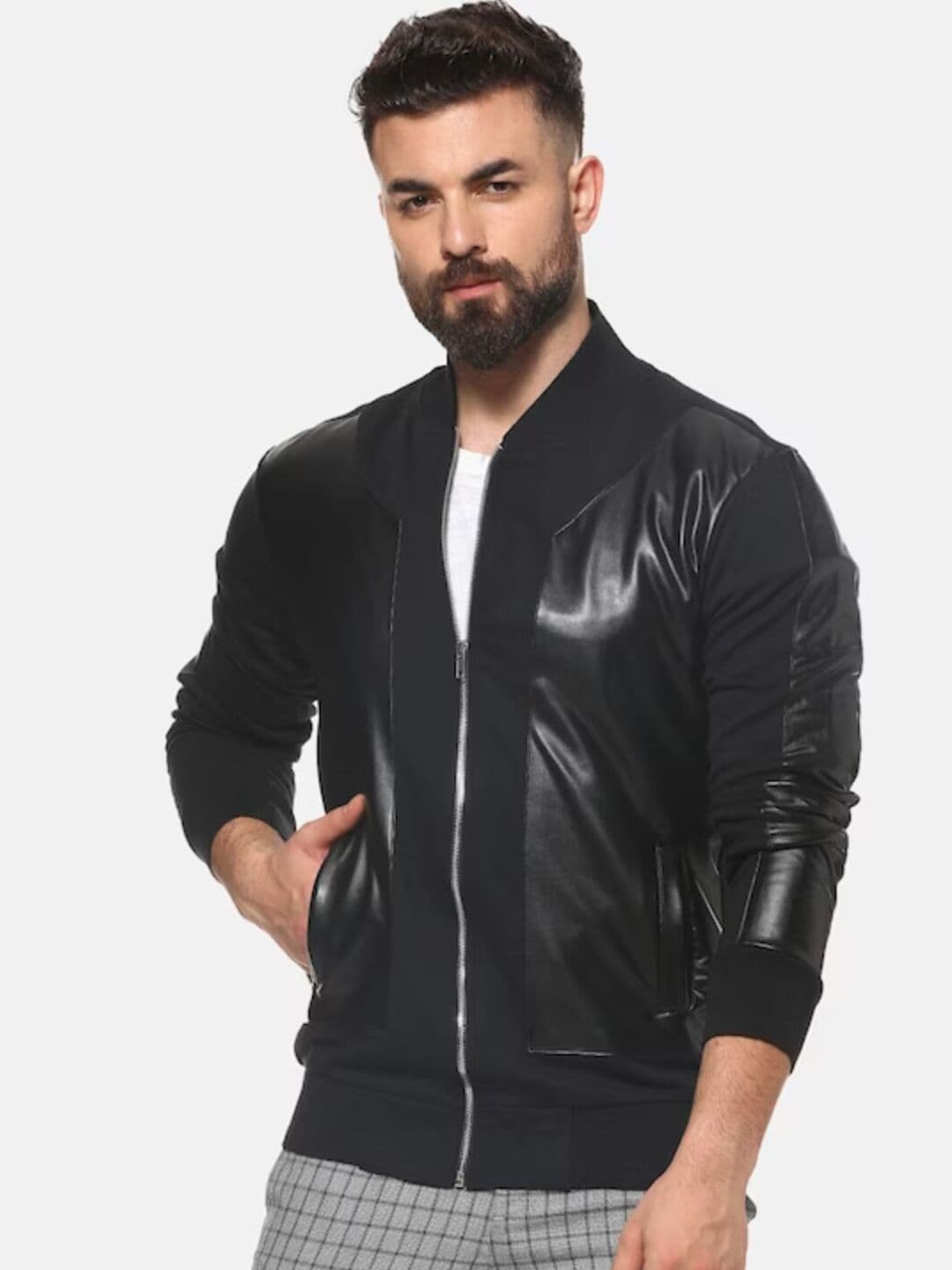 CAHOOT Campus Sutra Windcheater Mock Collar Cotton Leather Jacket - view 1