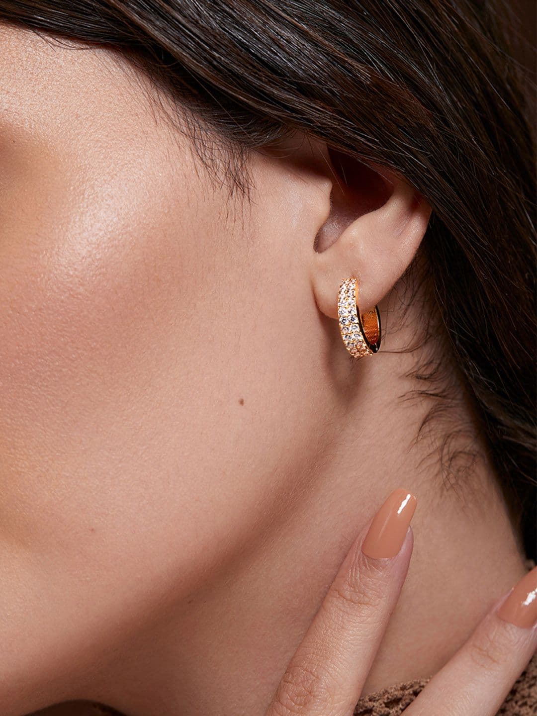 MINUTIAE Gold-Plated Artificial Stones Studded hoop Earrings - view 1