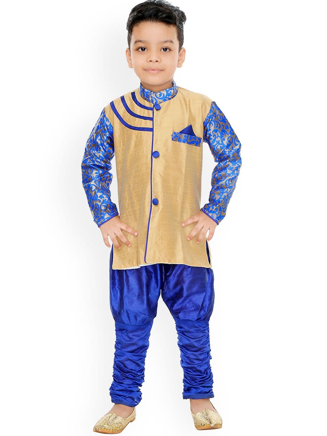 BAESD Boys Woven Design Mandarin Collar Sherwani With Jodhpuri Pants - view 1