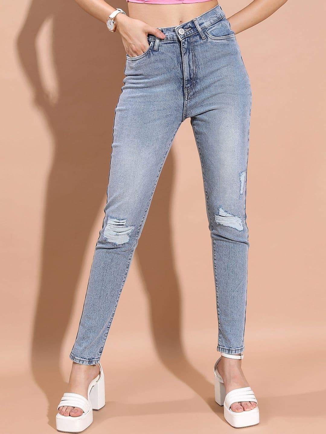 Tokyo Talkies Women Skinny Fit Low Distress Heavy Fade Stretchable Jeans - view 1