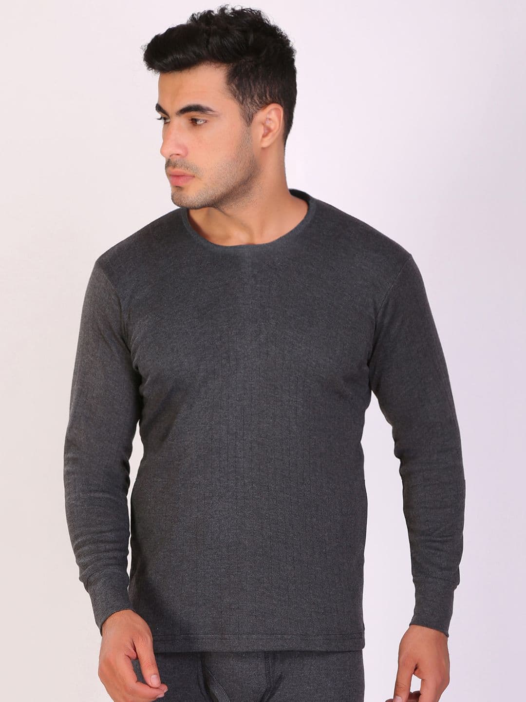 T.T. Mens Desire Anthra Slim Fit Round Neck Solid Thermal Top - view 1