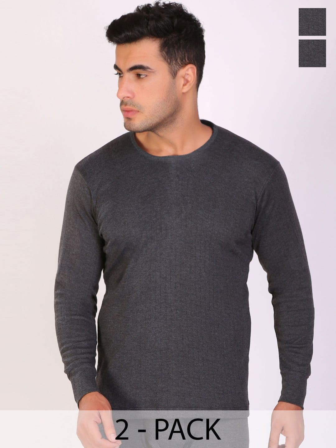 T.T. Pack Of 2 Desire Anthra Round Neck Long Sleeves Slim Fit Thermal Top - view 1
