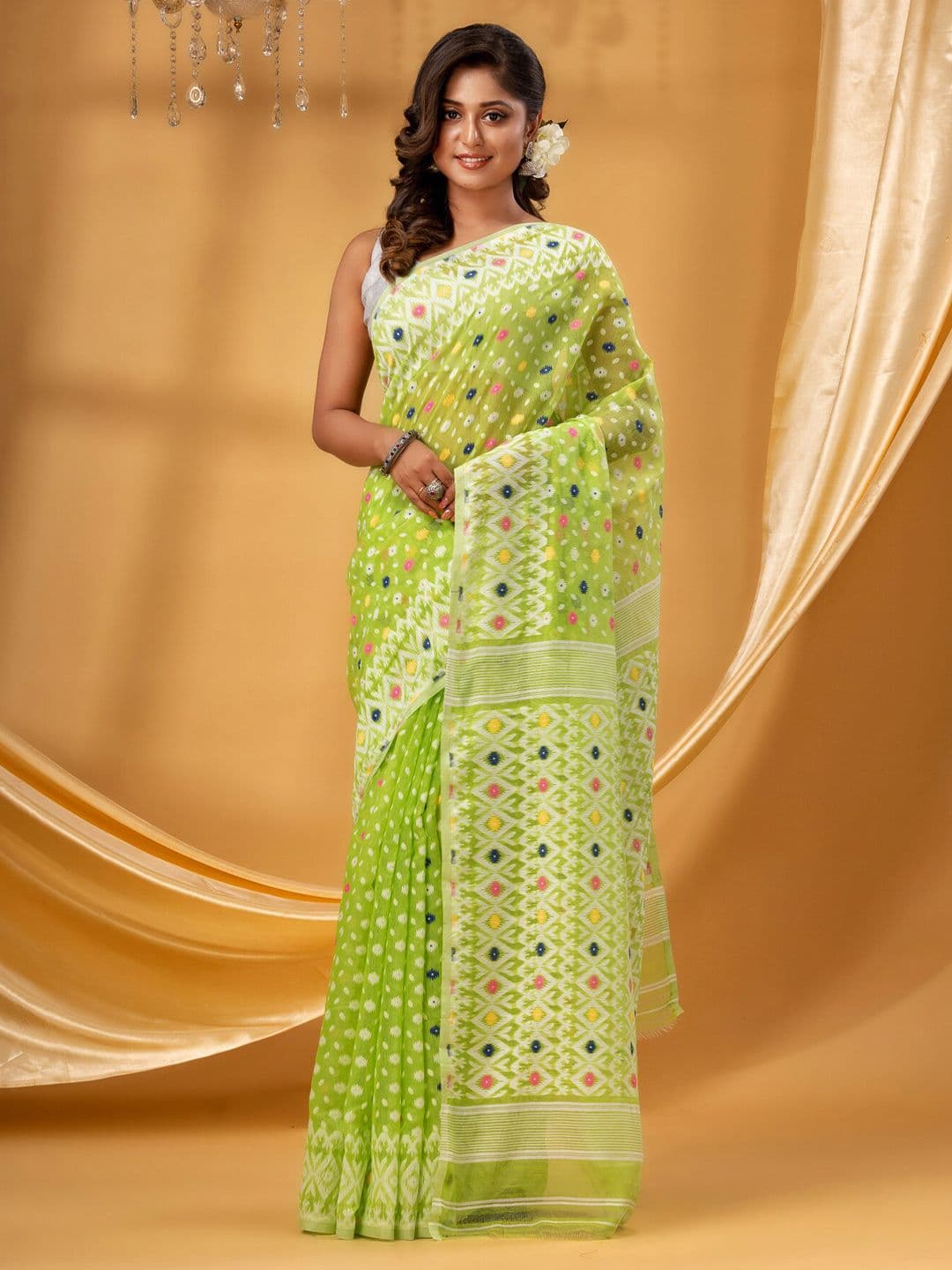 DESH BIDESH Ethnic Motifs Woven DesignPure Cotton Jamdani Saree - view 1