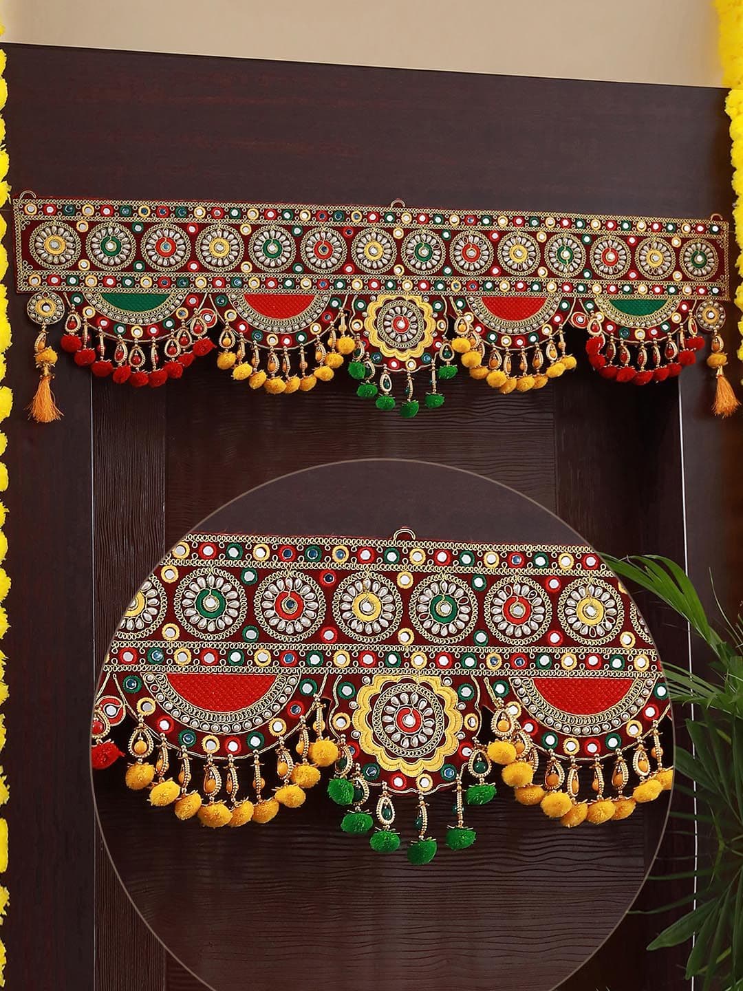 TIED RIBBONS Red & Yellow Traditional Wall Door Hanging Bandhanwar Toran - view 1