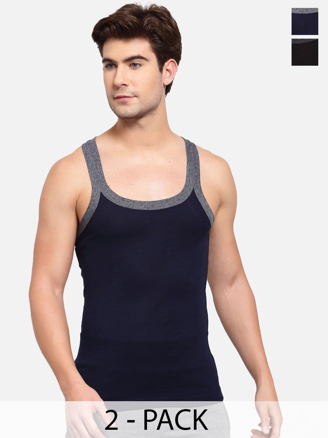 SPORTO Pack Of 2 Cotton Sleeveless Gym Vest - view 1
