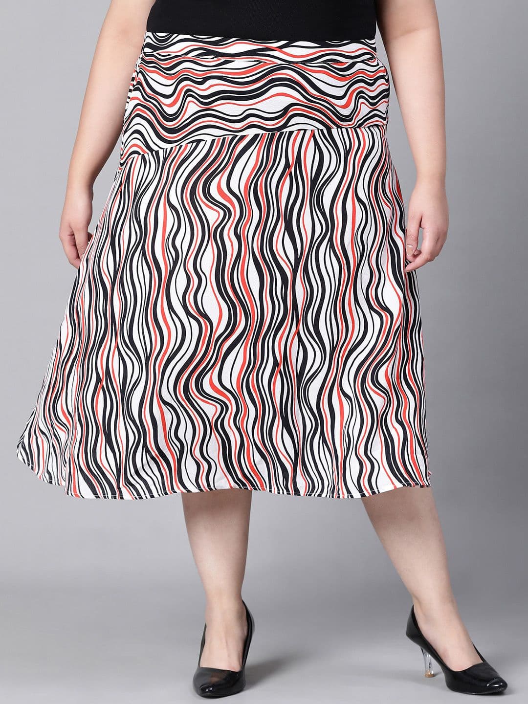Oxolloxo Plus Size Abstract Printed A-Line Midi Skirt - view 1