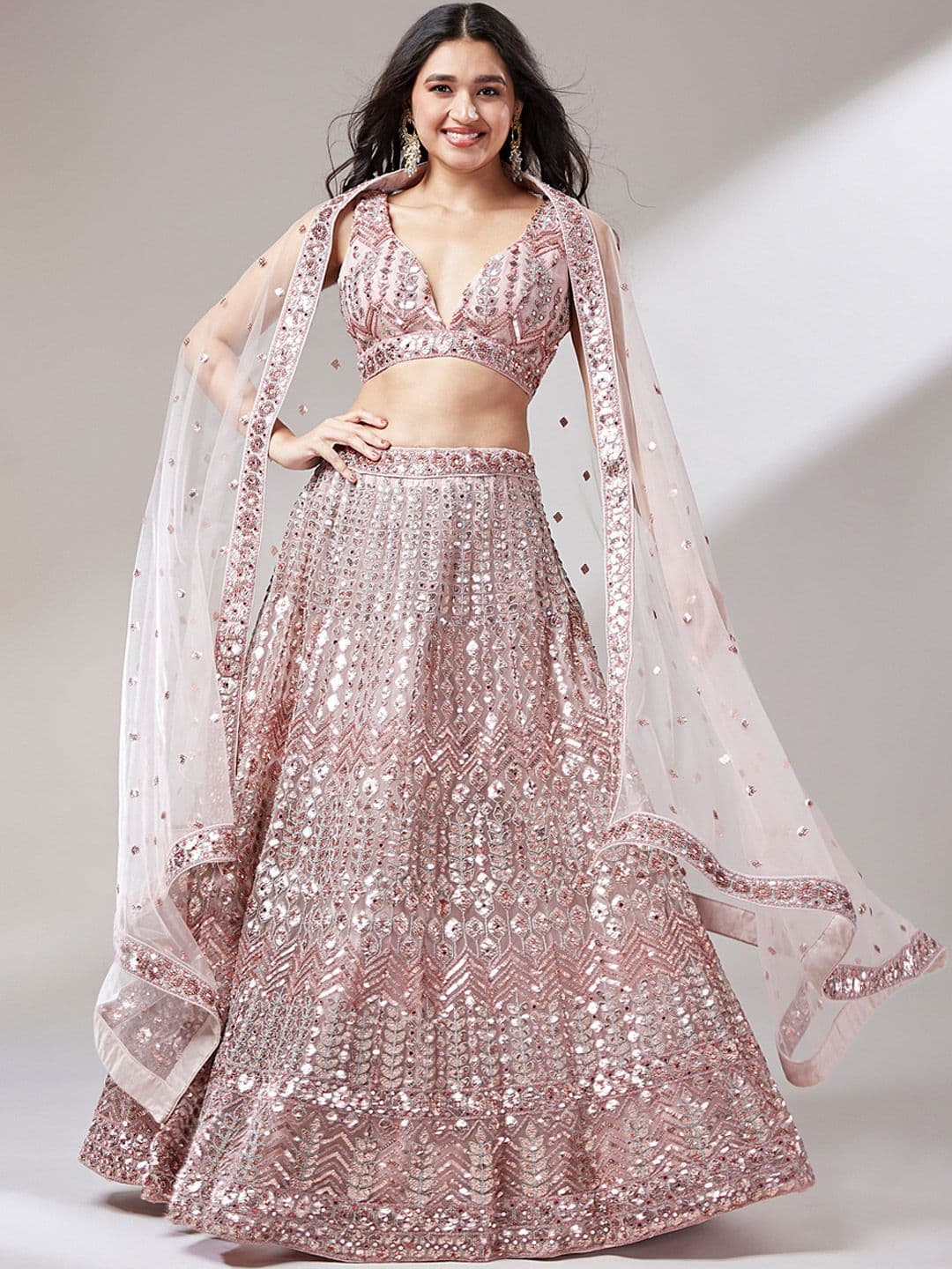 panchhi Embroidered Sequinned Semi-Stitched Lehenga & Unstitched Blouse With Dupatta - view 1