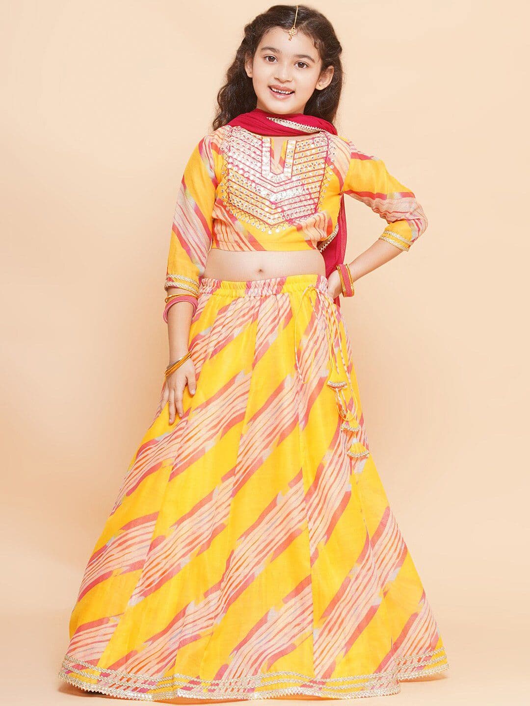 Bitiya by Bhama Embroidered Round Neck Ready to Wear Lehenga & Blouse With Dupatta - view 1