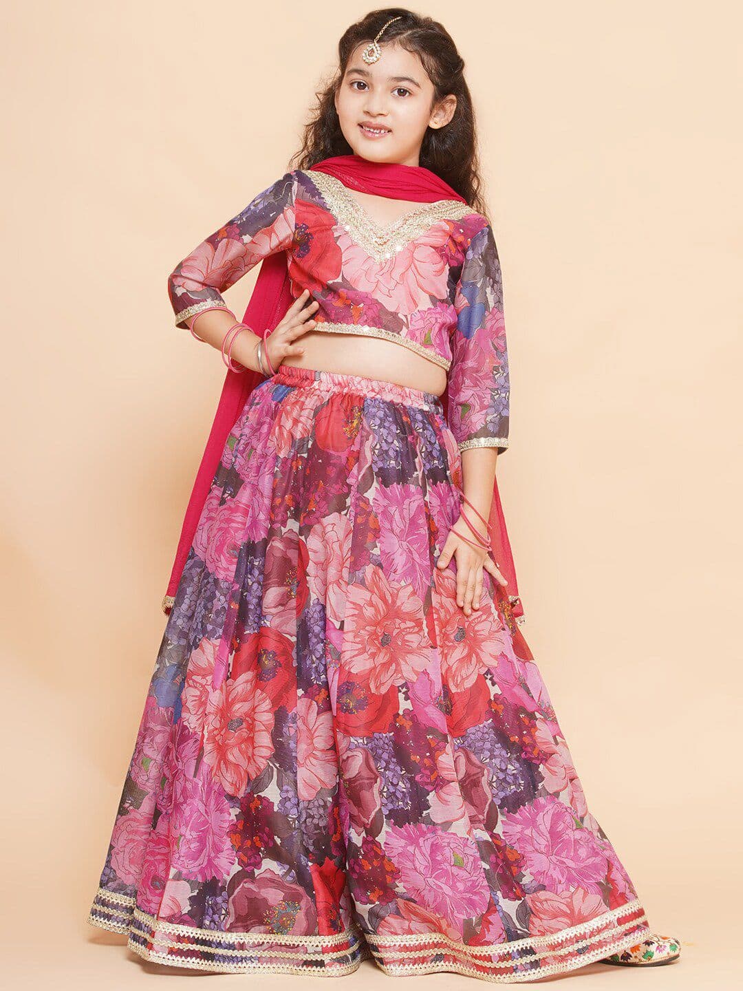 Bitiya by Bhama Girls Printed Ready to Wear Lehenga & Blouse With Dupatta - view 1