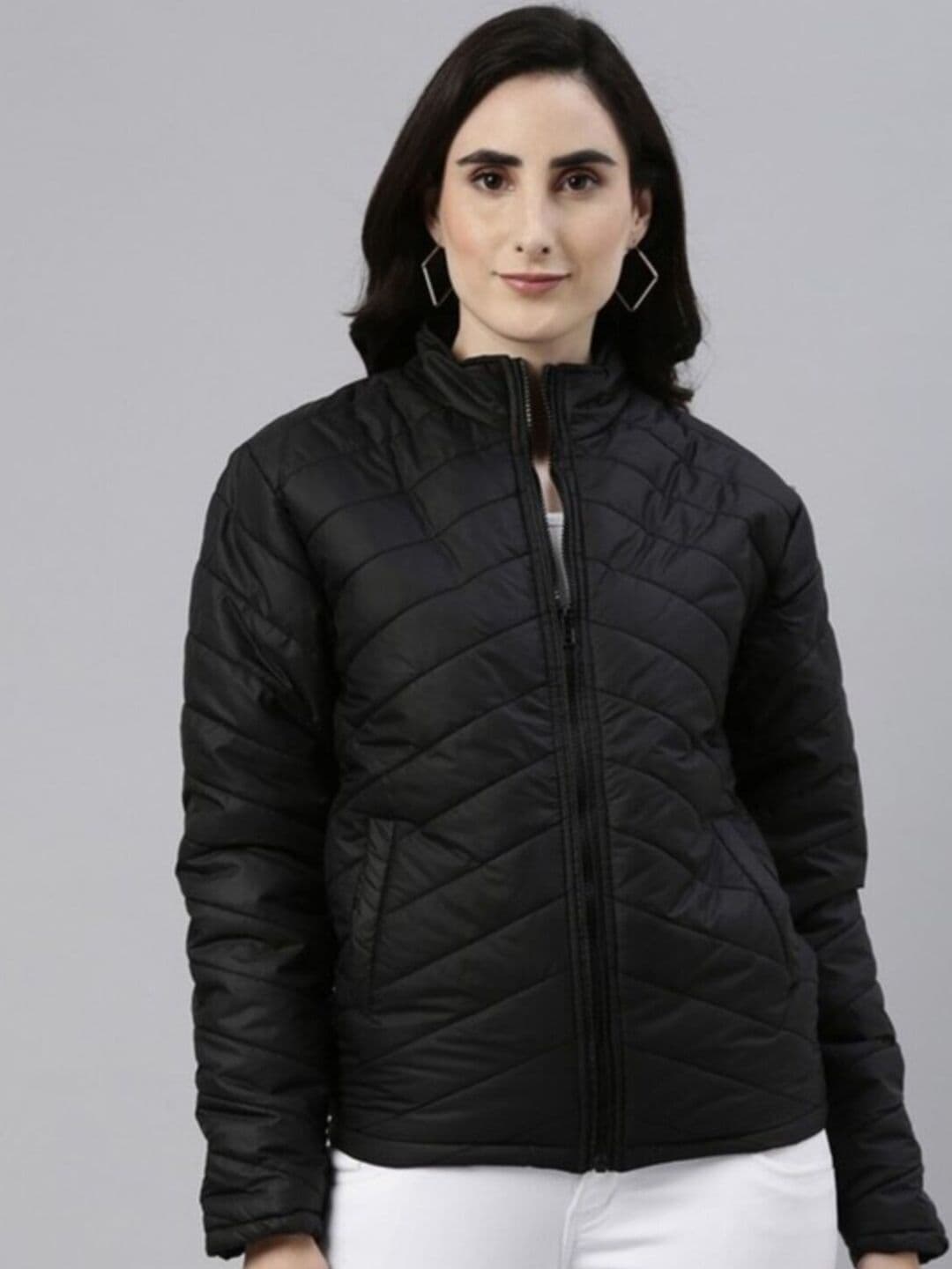 PINACOLADA Stand Collar Long Sleeve Windcheater Zip Detail Puffer Jacket - view 1