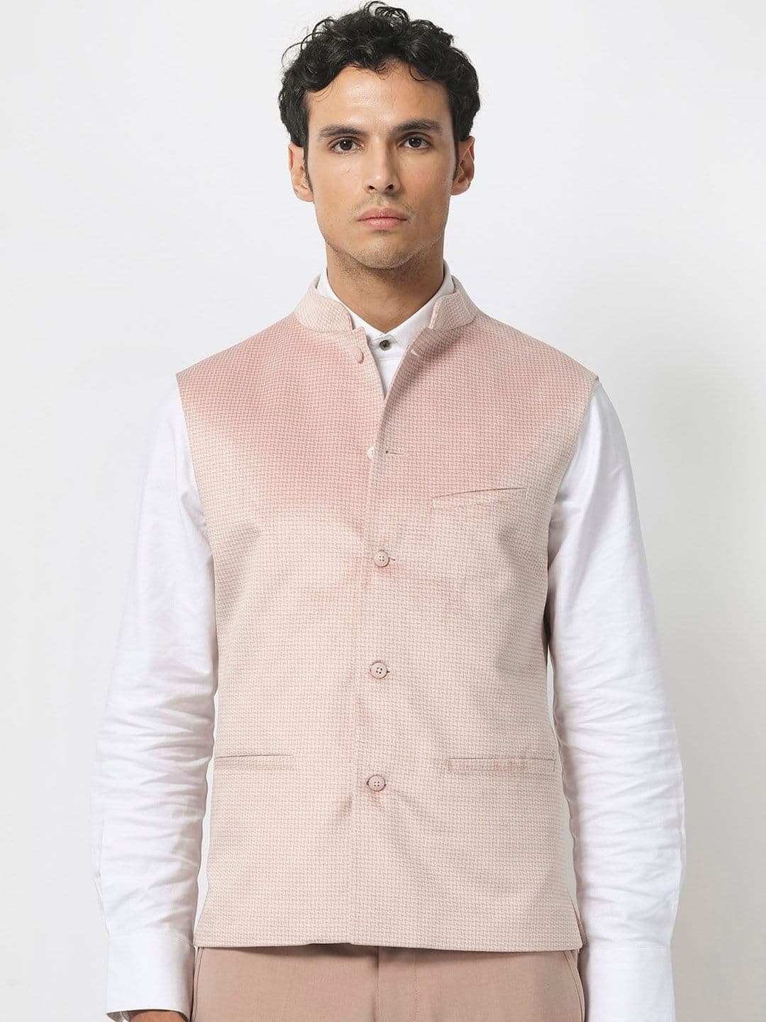RARE RABBIT Men Pink Tailored Fit Plain Party Bandhgala - view 1