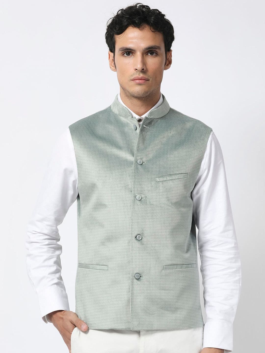 RARE RABBIT Men Emerald Slim Fit Woven Emerald Nehru Jacket - view 1