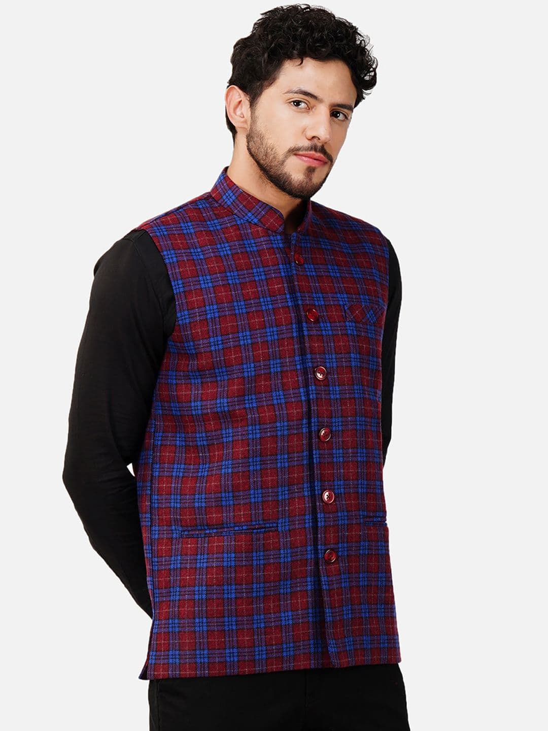 Vastraa Fusion Checked Woollen Nehru Jacket - view 1
