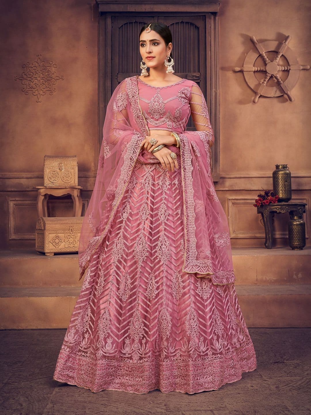 KALINI Embroidered Thread Work Semi-Stitched Lehenga & Unstitched Blouse With Dupatta - view 1