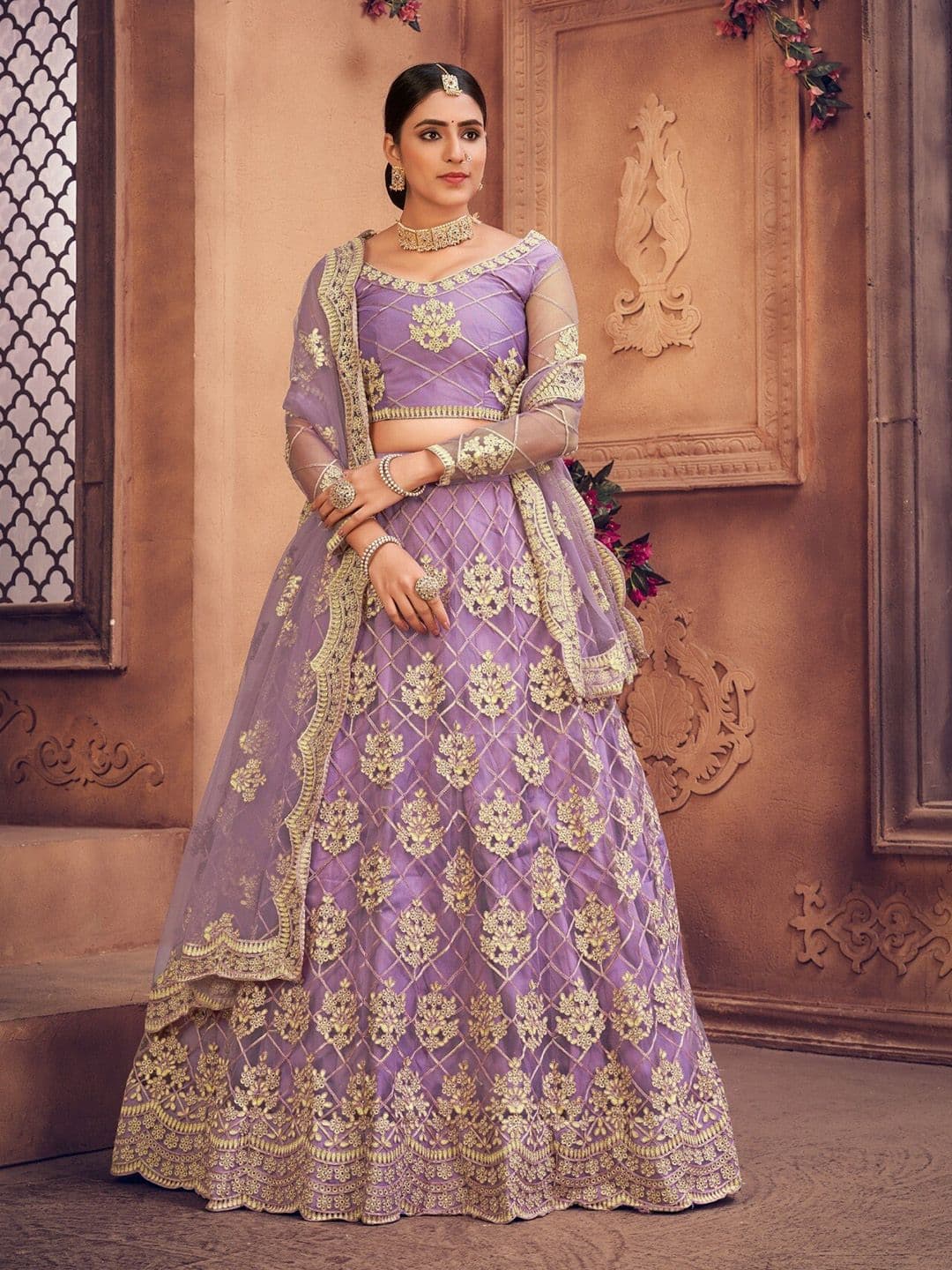 KALINI Embroidered Thread Work Semi-Stitched Lehenga & Unstitched Blouse With Dupatta - view 1