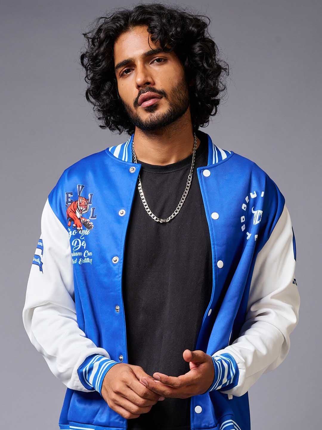 GO DEVIL Colourblocked Stand Collar Varsity Jacket - view 1