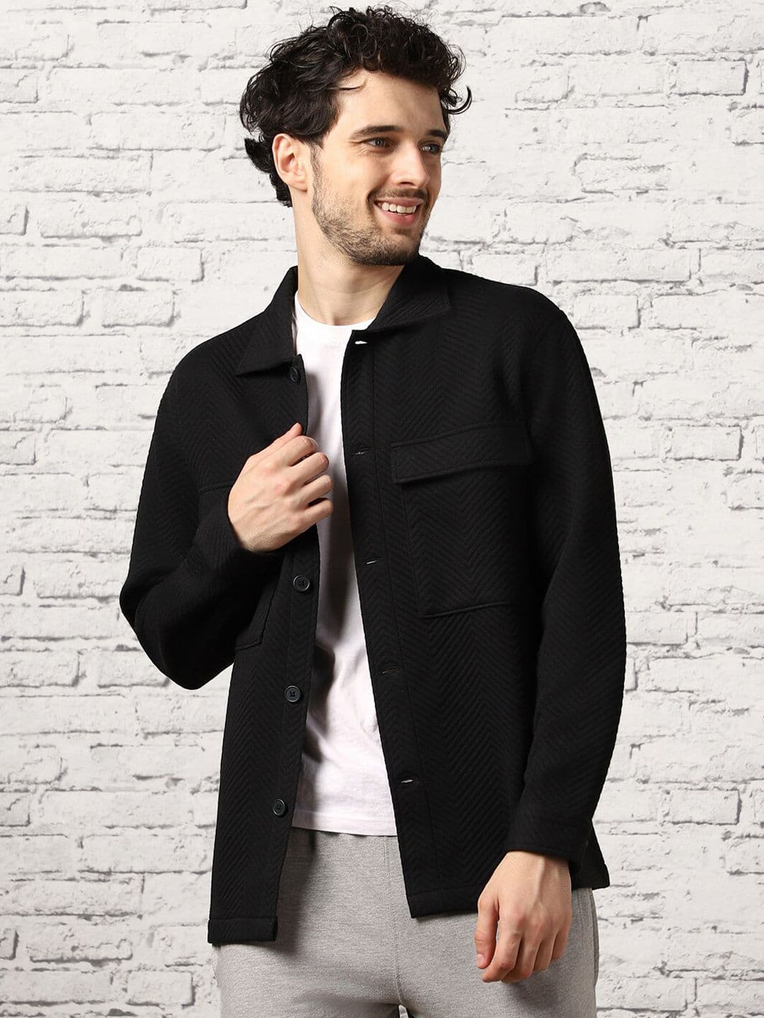 NOBERO Chevron Self Design Shacket - view 1