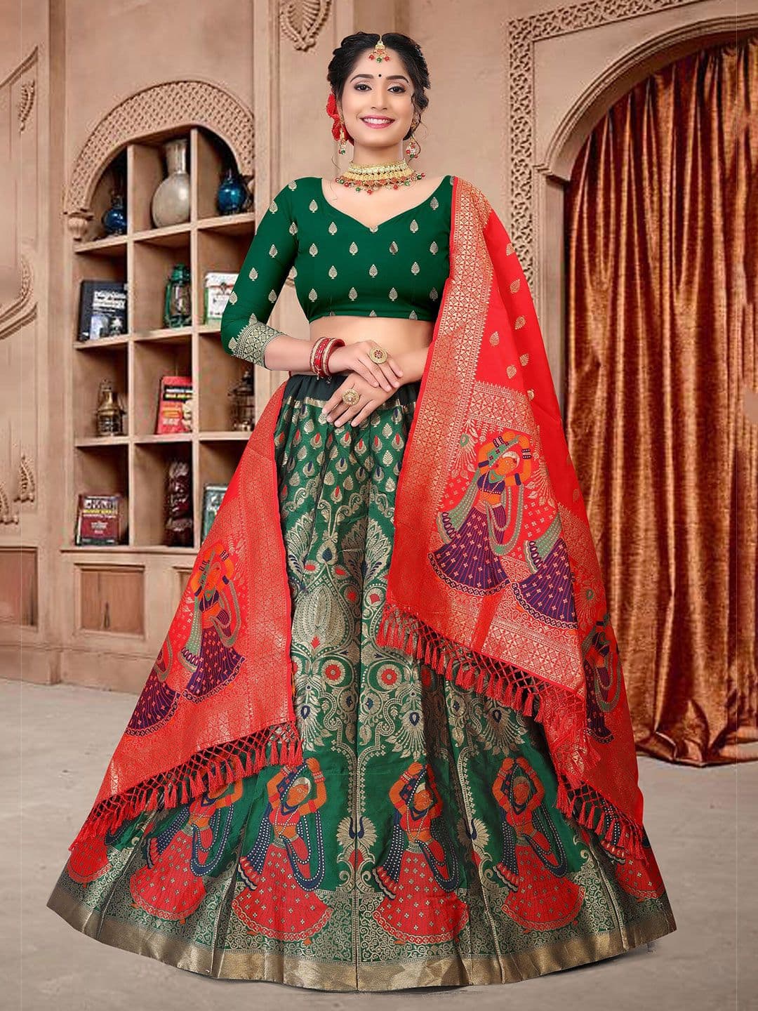 KALINI Ethnic Motif Woven Design Semi-Stitched Lehenga & Unstitched Blouse With Dupatta - view 1