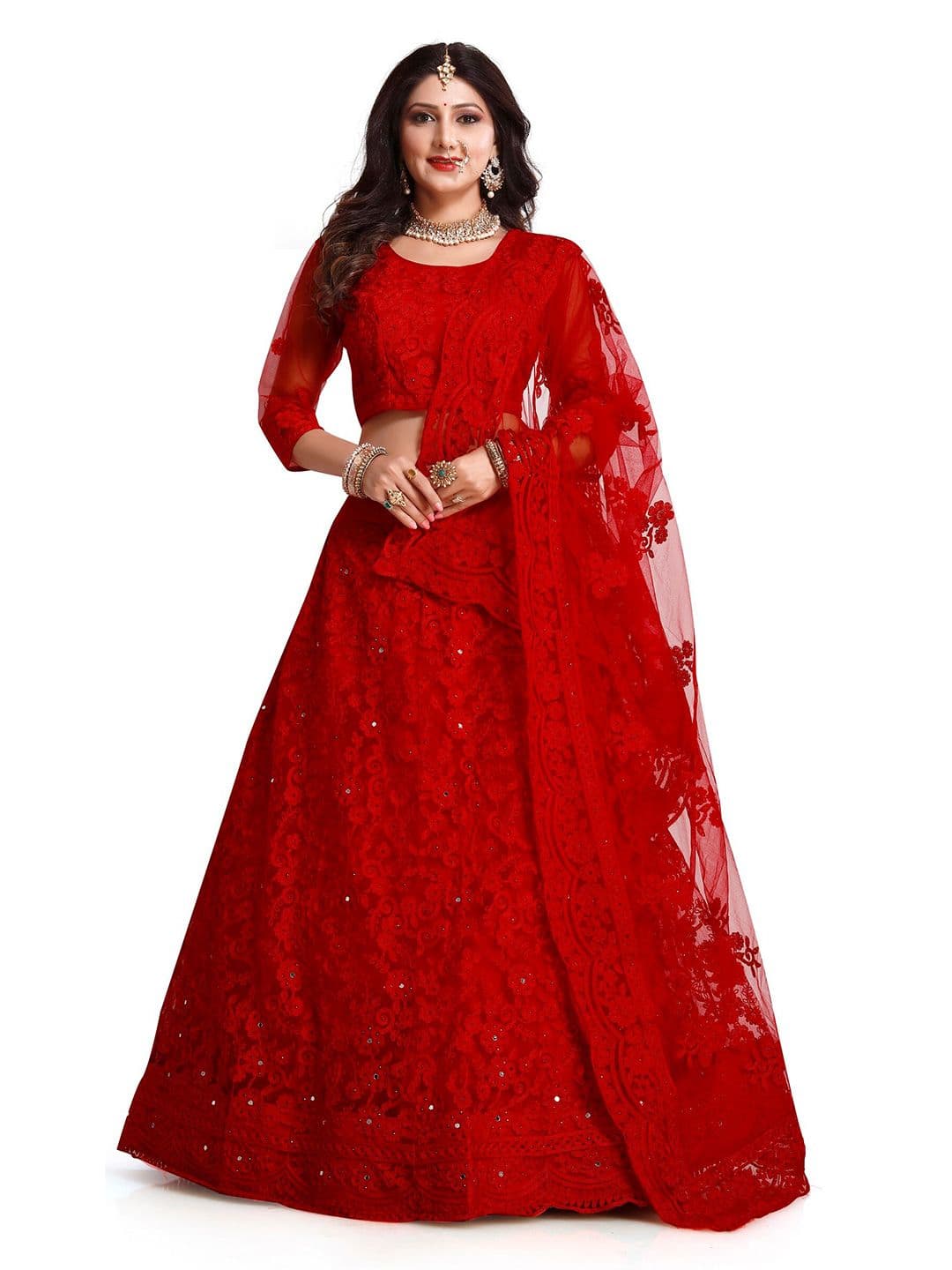 KALINI Embroidered Sequinned Semi-Stitched Lehenga & Unstitched Blouse With Dupatta - view 1