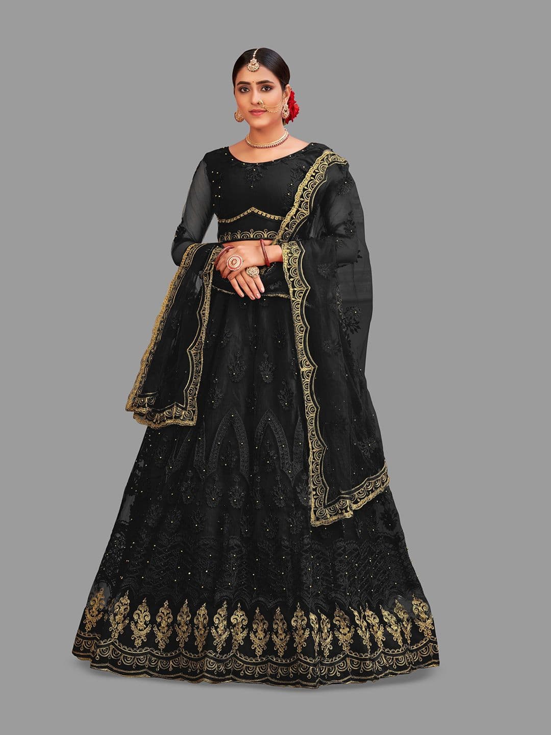 KALINI Embroidered Sequinned Semi-Stitched Lehenga & Unstitched Blouse With Dupatta - view 1