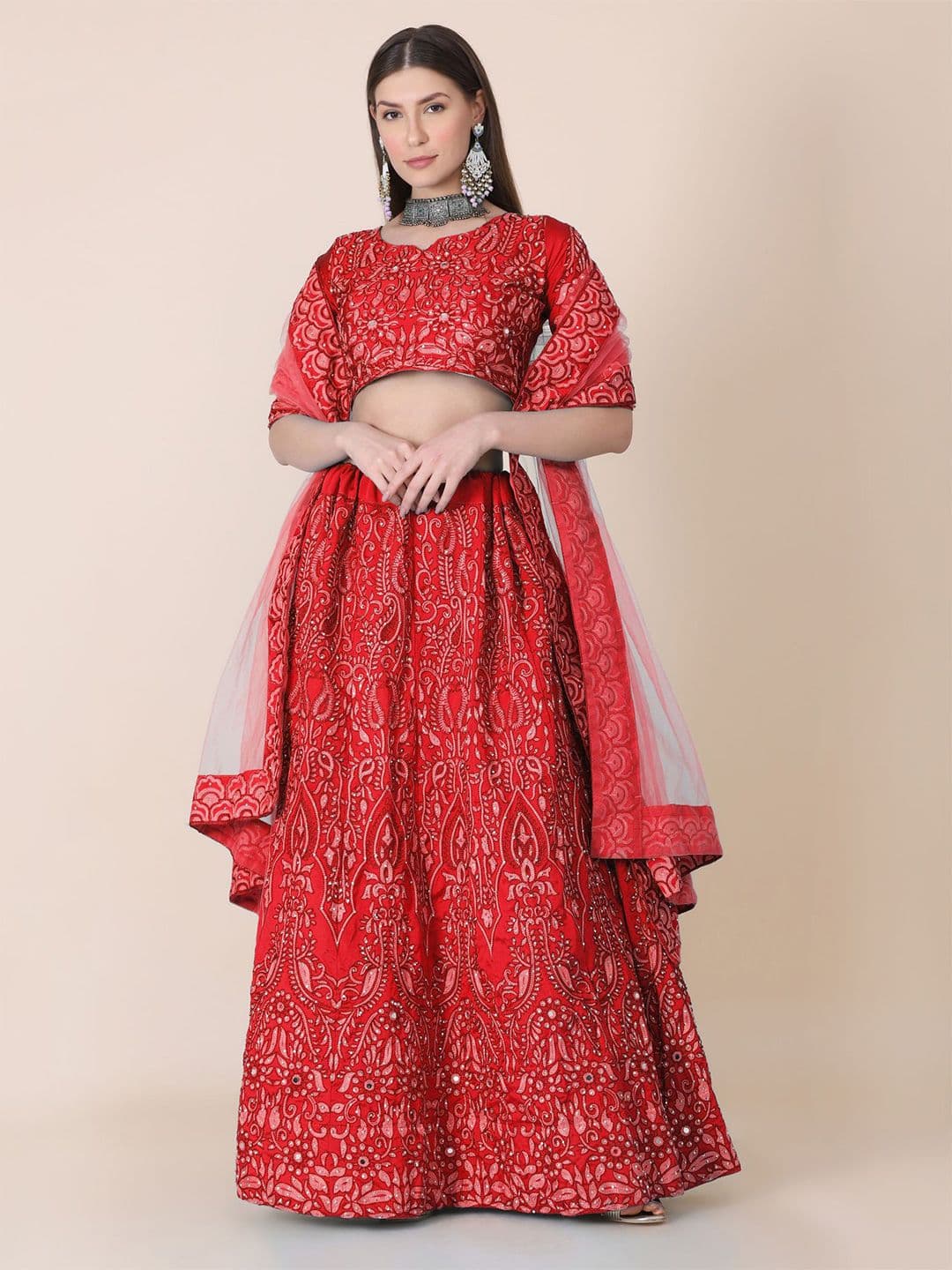 KALINI Embroidered Sequinned Semi-Stitched Lehenga & Unstitched Blouse With Dupatta - view 1