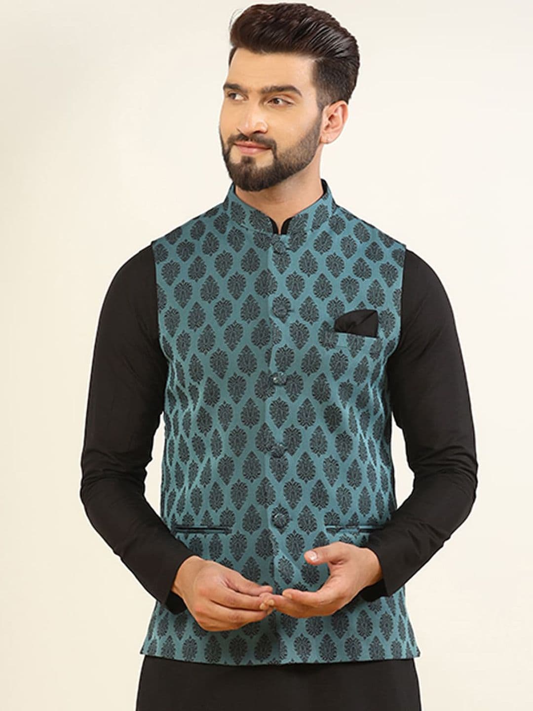 KISAH Men Woven Design Nehru Jackets - view 1