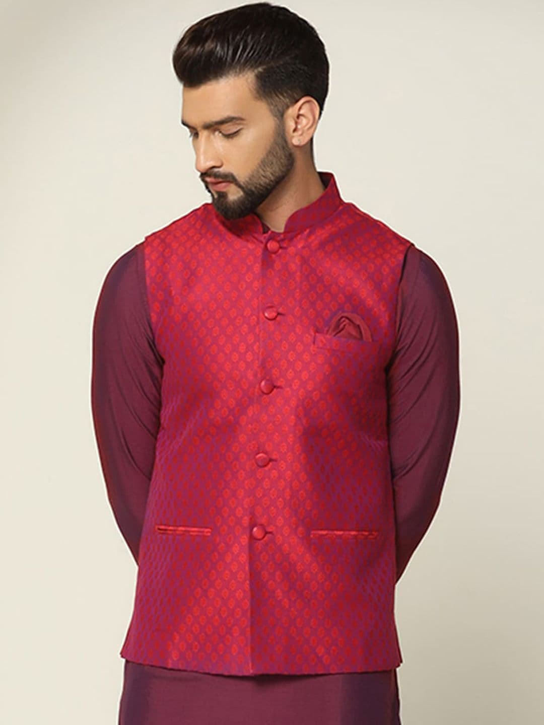 KISAH Woven Design Nehru Jackets - view 1