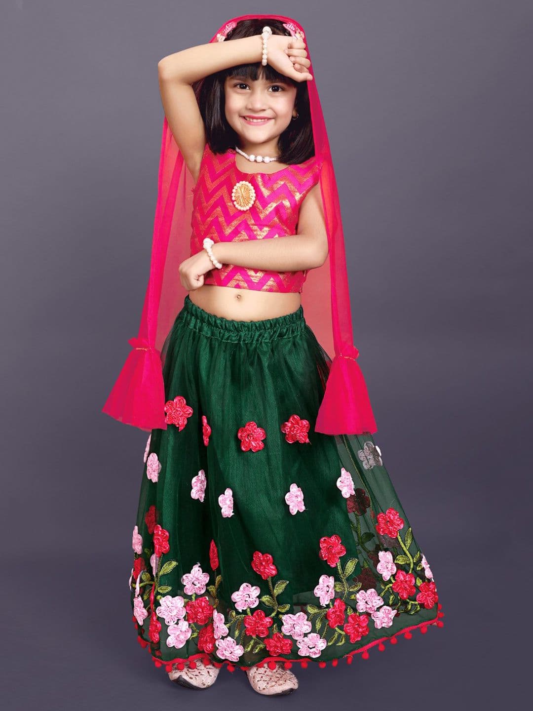 BAESD Girls Chevron Printed Thread Work Ready to Wear Lehenga & Blouse With Dupatta - view 1
