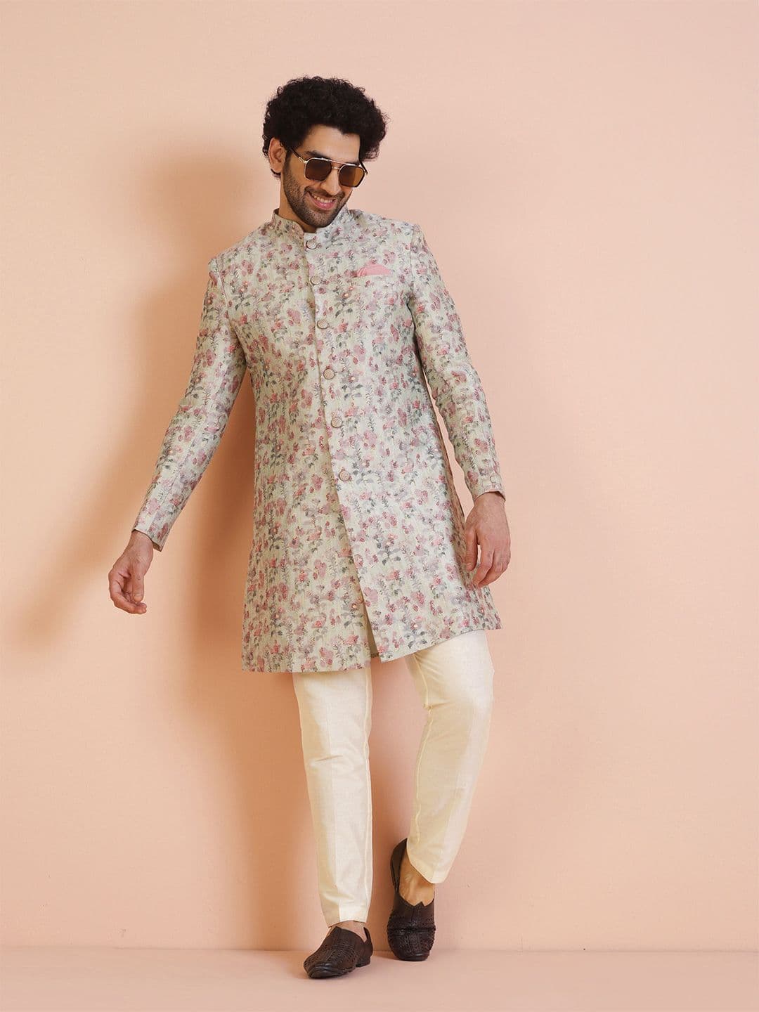 KISAH Men Self-Design Indowestern Sherwani Trouser Set