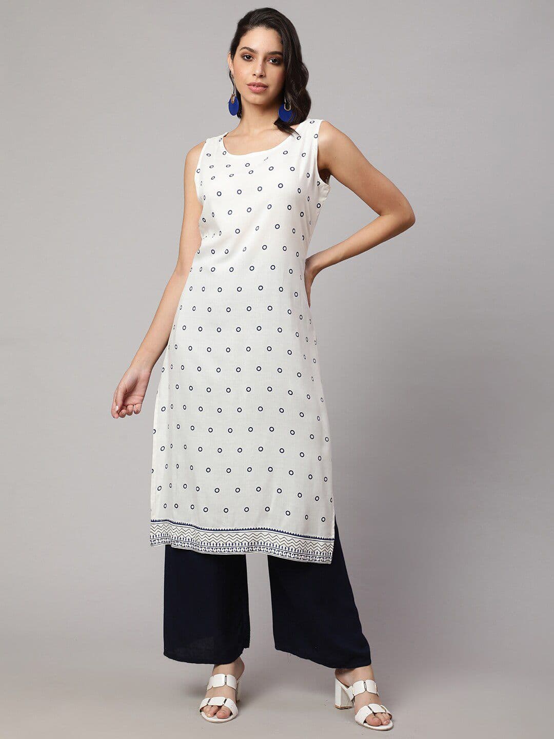 SAK JAIPUR Polka Dots Printed Pure Cotton Kurta - view 1