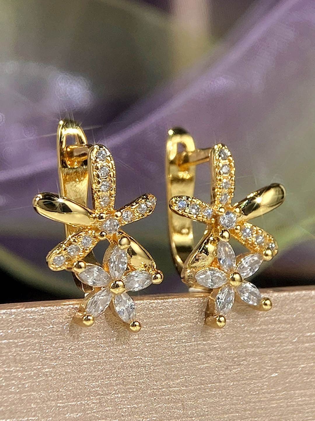 Jewels Galaxy Gold-Plated American Diamond-Studded Hoop Earrings - view 1