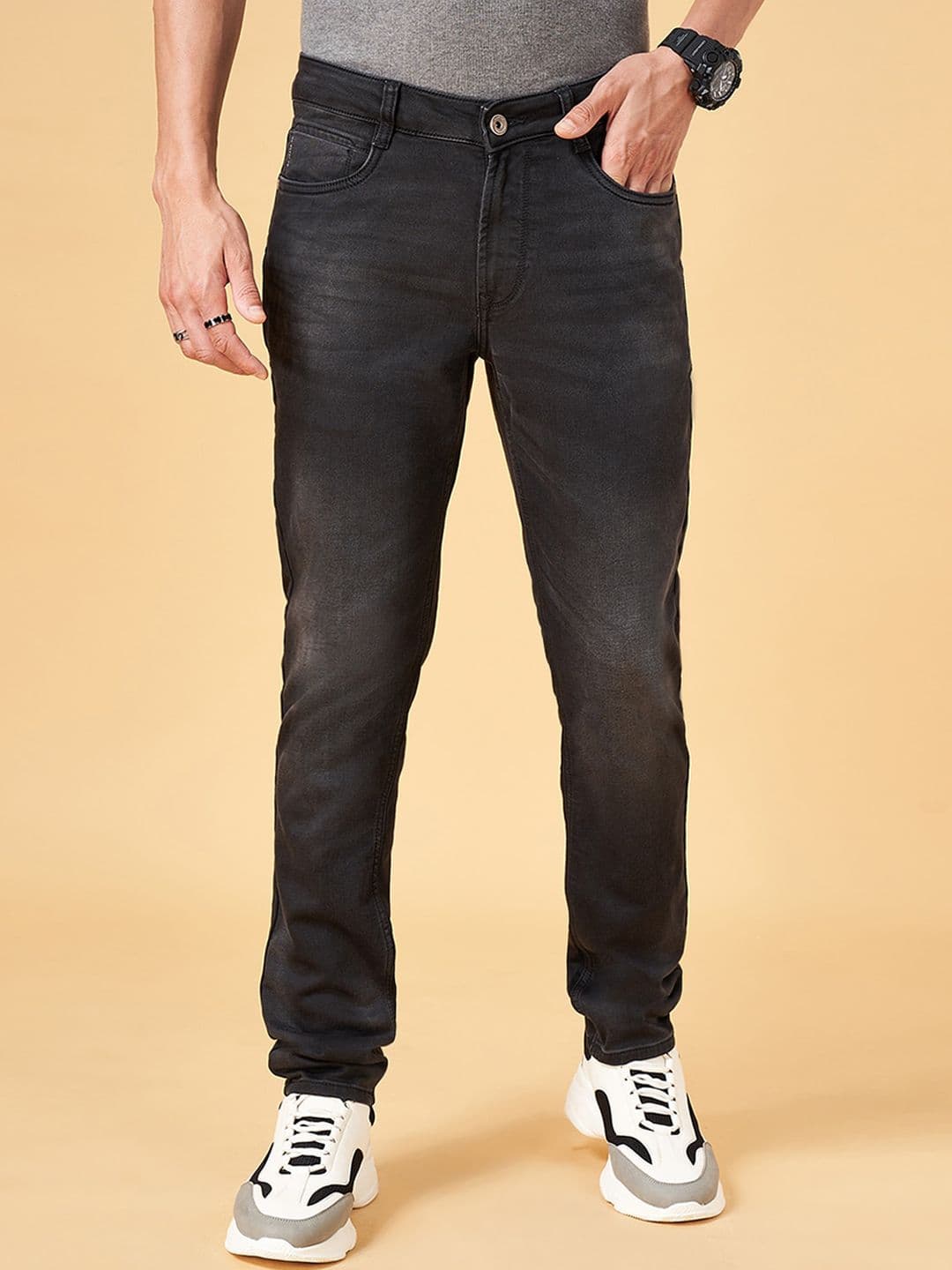 SF JEANS by Pantaloons Men Slim Fit Light Fade Meduim Shade Cotton Jeans - view 1