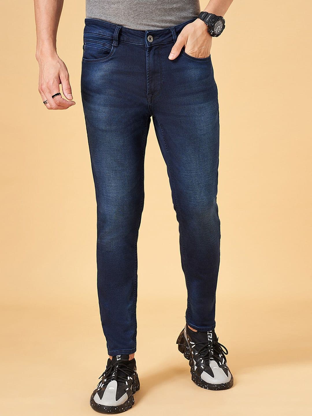 SF JEANS by Pantaloons Men Slim Fit Light Fade Meduim Shade Cotton Jeans - view 1