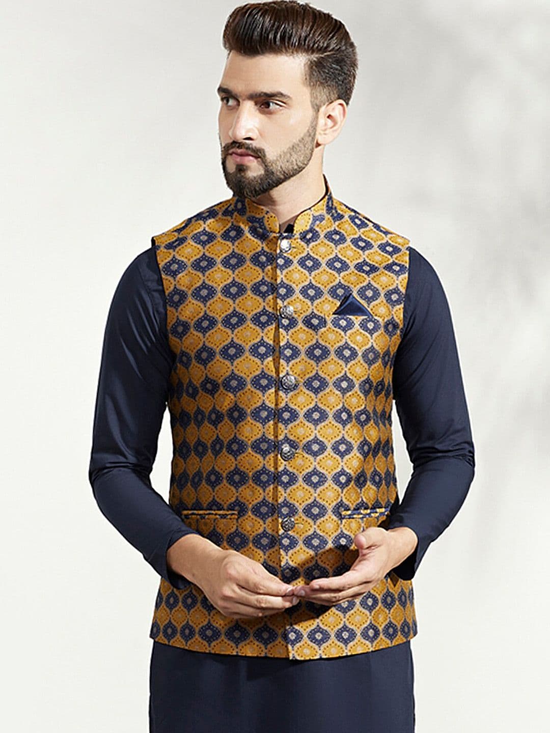 KISAH Woven Design Nehru Jacket - view 1
