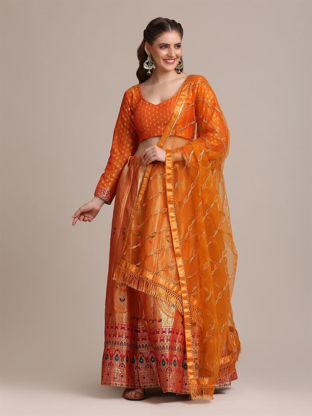 KALINI Woven Design Semi-Stitched Lehenga & Unstitched Blouse With Dupatta - view 1