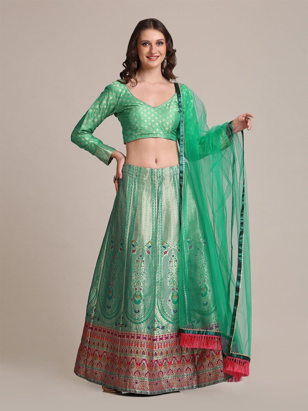 KALINI Woven Design Semi-Stitched Lehenga & Unstitched Blouse With Dupatta - view 1