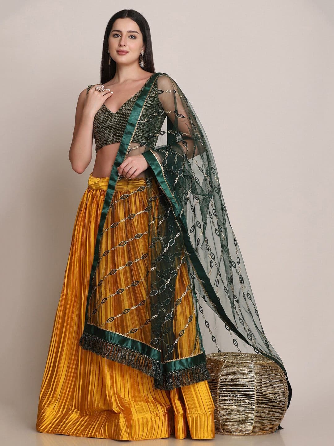 KALINI Embroidered Thread Work Semi-Stitched Lehenga & Unstitched Blouse With Dupatta - view 1